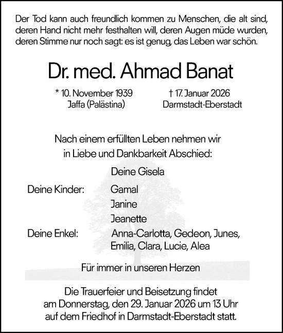 Traueranzeige von Ahmad Banat von Darmstädter Echo
