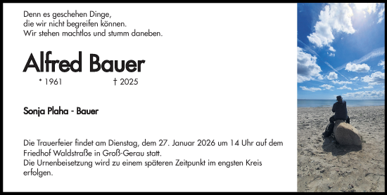 Traueranzeige von Alfred Bauer von Groß-Gerauer Echo