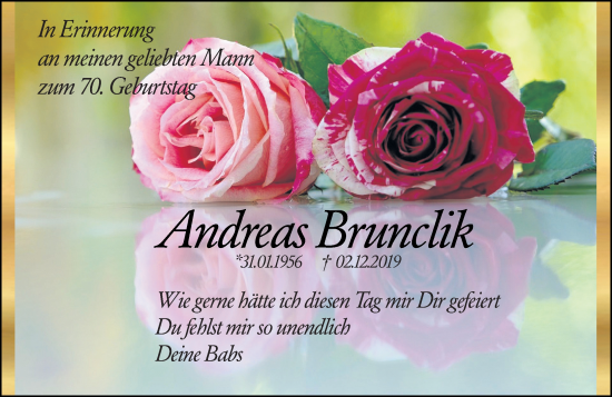 Traueranzeige von Andreas Brunclik von Wiesbadener Kurier