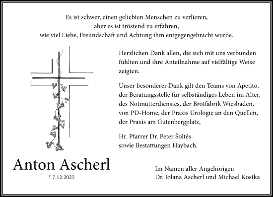 Traueranzeige von Anton Ascherl von Wiesbadener Kurier