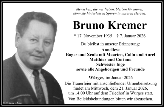 Traueranzeige von Bruno Kremer von Camberger Anzeiger
