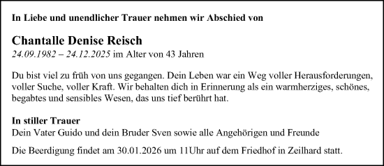 Traueranzeige von Chantalle Denise Reisch von Darmstädter Echo