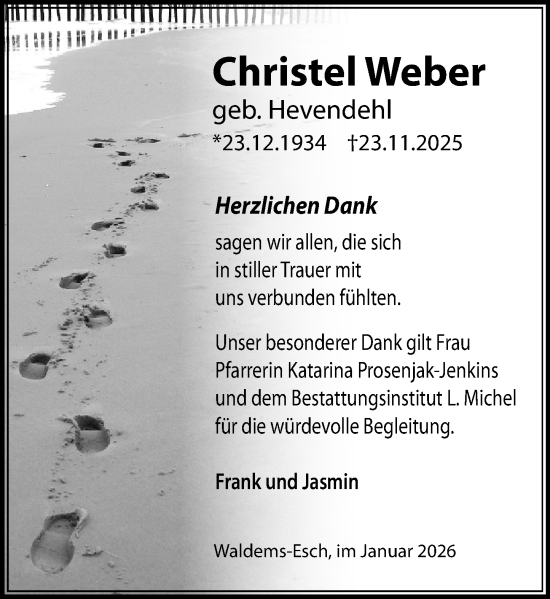 Traueranzeige von Christel Weber von Idsteiner Land/Untertaunus