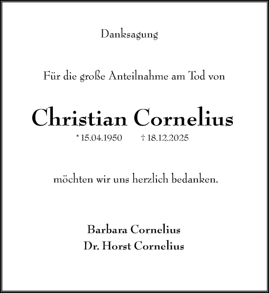 Traueranzeige von Christian Cornelius von Wormser Zeitung