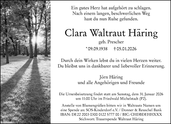 Traueranzeige von Clara Waltraut Häring von Starkenburger Echo