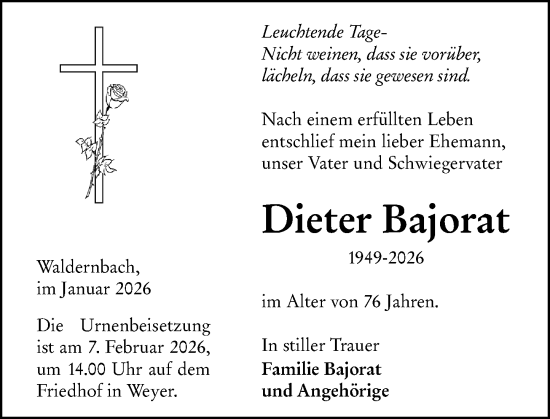 Traueranzeige von Dieter Bajorat von Weilburger Tageblatt