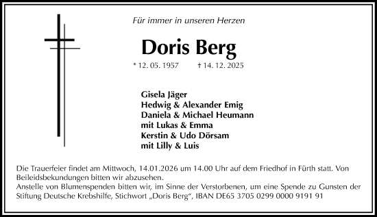 Traueranzeige von Doris Berg von Starkenburger Echo