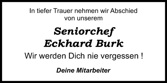 Traueranzeige von Eckhard Burk von Hinterländer Anzeiger
