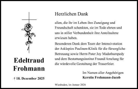 Traueranzeige von Edeltraud Frohmann von Wiesbadener Kurier