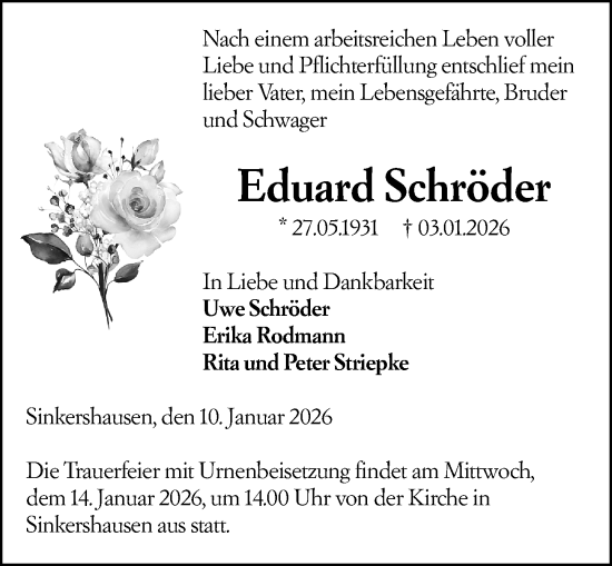 Traueranzeige von Eduard Schröder von Hinterländer Anzeiger