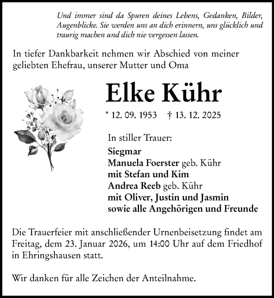 Traueranzeige von Elke Kühr von Wetzlarer Neue Zeitung