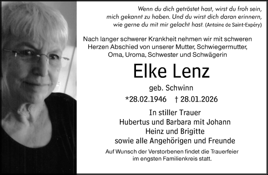 Traueranzeige von Elke Lenz von Odenwälder Echo