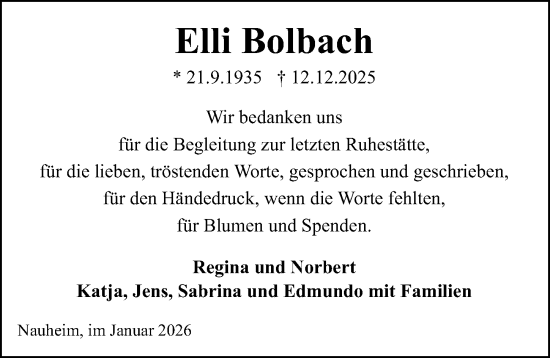 Traueranzeige von Elli Bolbach von Groß-Gerauer Echo