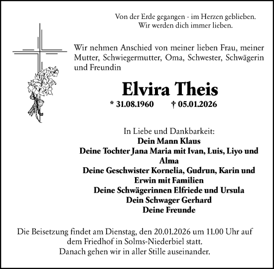 Traueranzeige von Elvira Theis von Wetzlarer Neue Zeitung