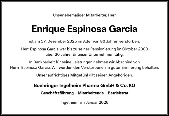 Traueranzeige von Enrique Espinosa Garcia von Allgemeine Zeitung Rheinhessen-Nahe