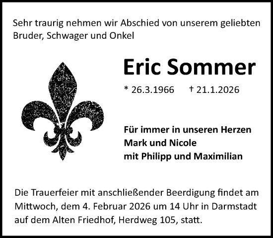 Traueranzeige von Eric Sommer von Darmstädter Echo