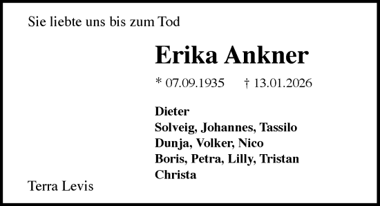 Traueranzeige von Erika Ankner von Rheingau Kurier