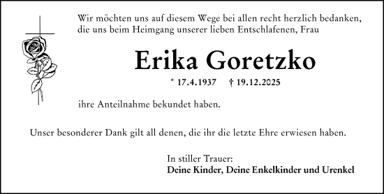 Traueranzeige von Erika Goretzko von Hochheimer Zeitung