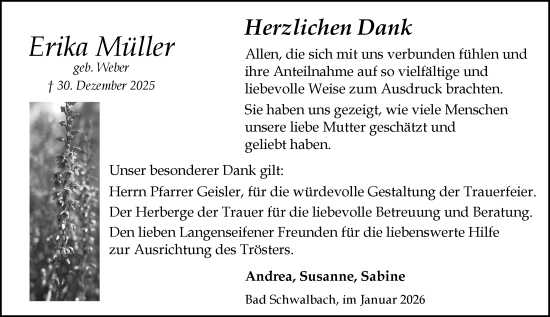 Traueranzeige von Erika Müller von Rheingau-Taunus-Kreis Wochenblatt
