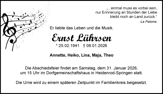 Traueranzeige von Ernst Lührsen von Idsteiner Land/Untertaunus