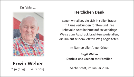 Traueranzeige von Erwin Weber von Odenwälder Echo