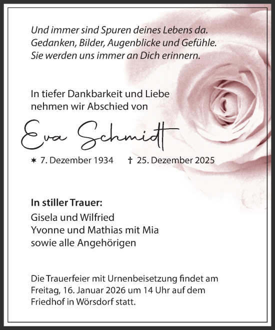 Traueranzeige von Eva Schmidt von Idsteiner Land/Untertaunus