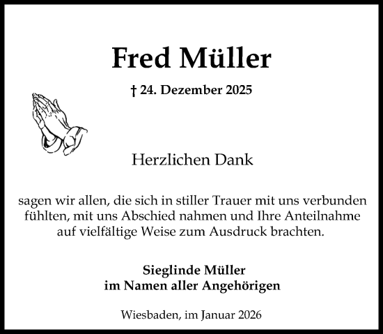 Traueranzeige von Fred Müller von Wiesbadener Kurier