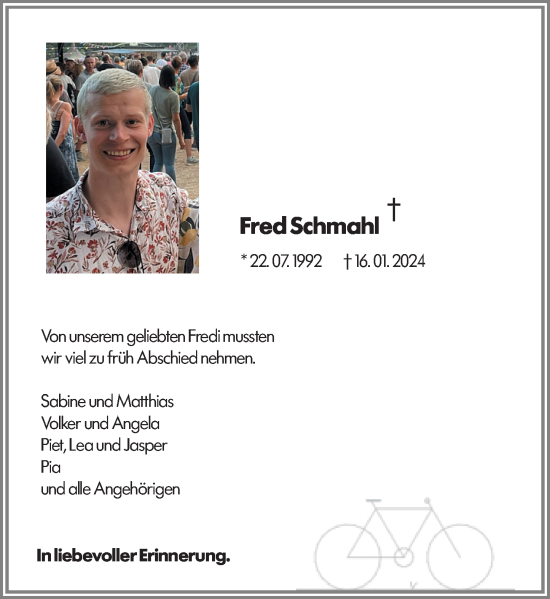 Traueranzeige von Fred Schmahl von Allgemeine Zeitung Mainz