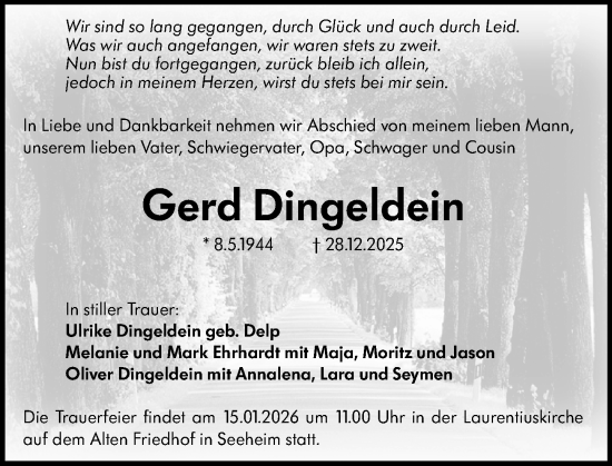 Traueranzeige von Gerd Dingeldein von Darmstädter Echo