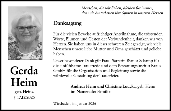 Traueranzeige von Gerda Heim von Wiesbadener Kurier