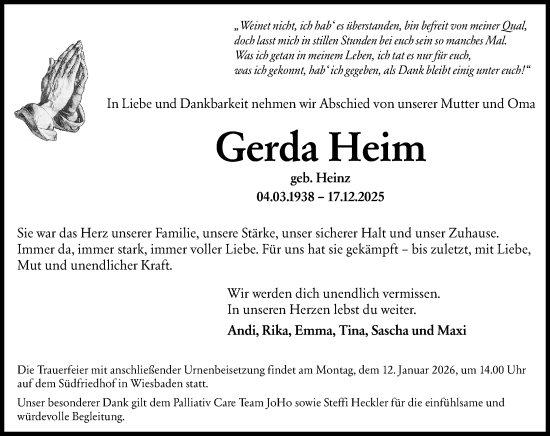 Traueranzeige von Gerda Heim von Wiesbadener Kurier