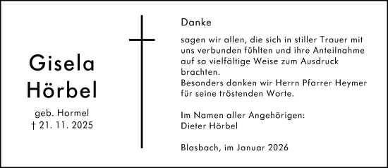 Traueranzeige von Gisela Hörbel von Wetzlarer Neue Zeitung