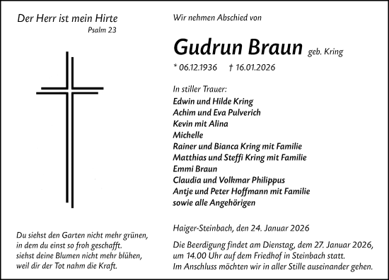 Traueranzeige von Gudrun Braun von Dill Block