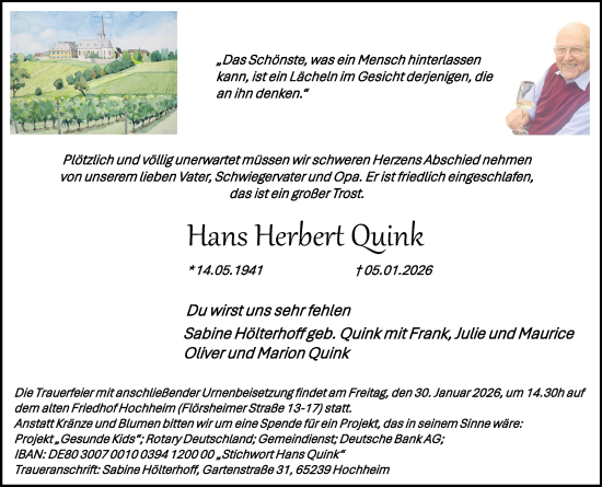 Traueranzeige von Hans Herbert Quink von Hochheimer Zeitung