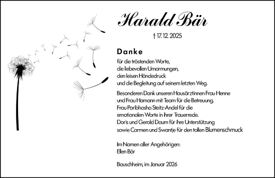 Traueranzeige von Harald Bär von Rüsselsheimer Echo