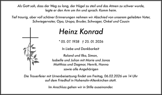 Traueranzeige von Heinz Konrad von Wetzlarer Neue Zeitung