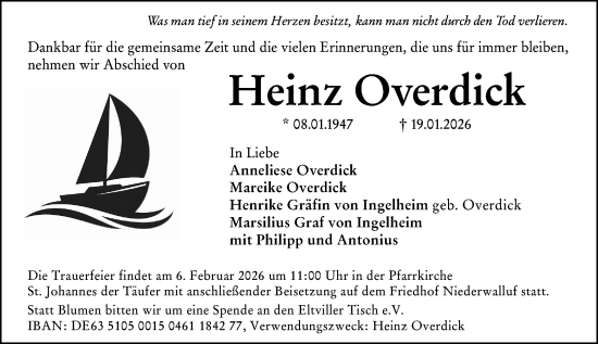 Traueranzeige von Heinz Overdick von Wiesbadener Kurier