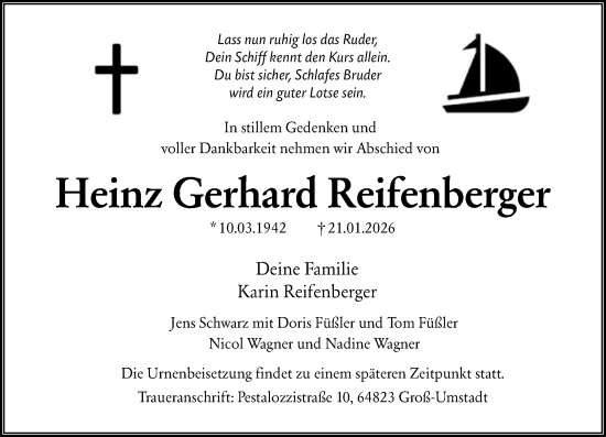 Traueranzeige von Heinz Gerhard Reifenberger von Darmstädter Echo