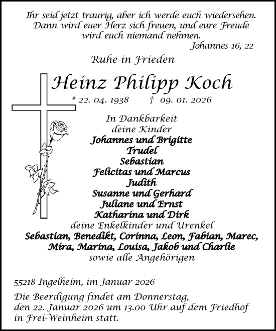 Traueranzeige von Heinz Philipp Koch von Allgemeine Zeitung Rheinhessen-Nahe