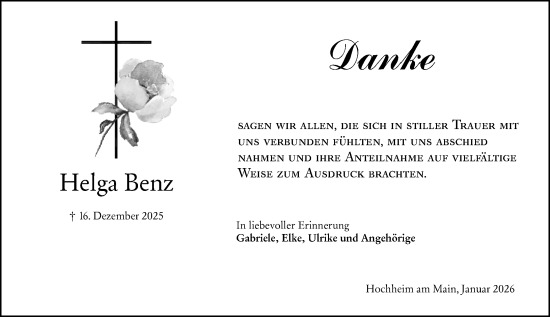 Traueranzeige von Helga Benz von Hochheimer Zeitung