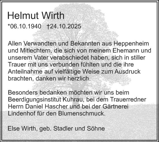 Traueranzeige von Helmut Wirth von Starkenburger Echo