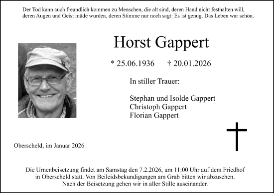 Traueranzeige von Horst Gappert von Dill Block