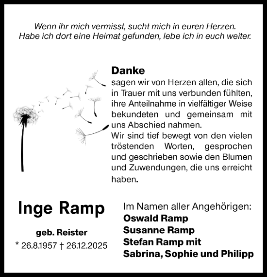 Traueranzeige von Inge Ramp von Hochheimer Zeitung