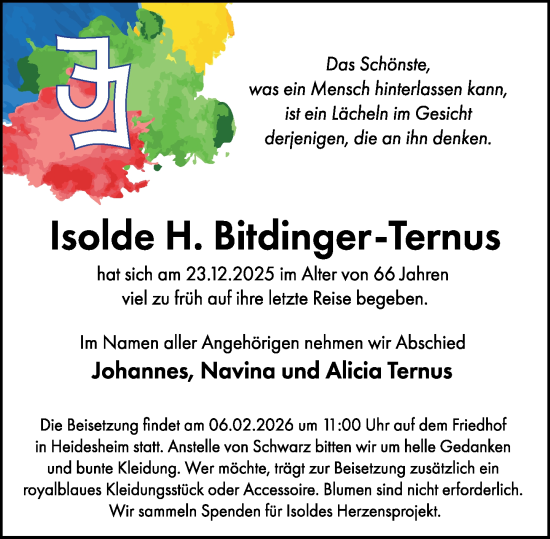 Traueranzeige von Isolde Bitdinger-Ternus von Allgemeine Zeitung Rheinhessen-Nahe
