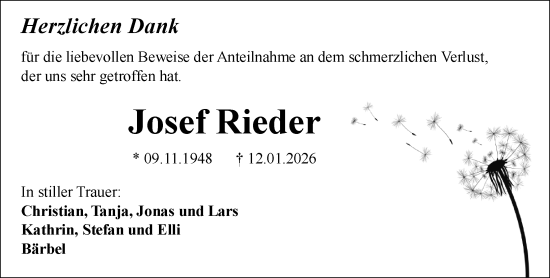 Traueranzeige von Josef Rieder von Allgemeine Zeitung Mainz