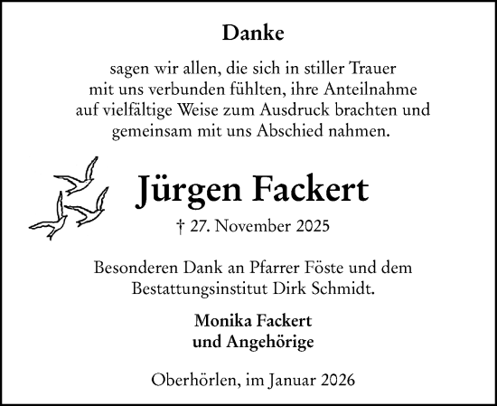 Traueranzeige von Jürgen Fackert von Hinterländer Anzeiger