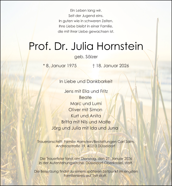 Traueranzeige von Julia Hornstein von Darmstädter Echo