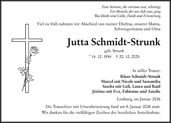 Traueranzeige von Jutta Schmidt-Strunk von Nassauische Neue Presse