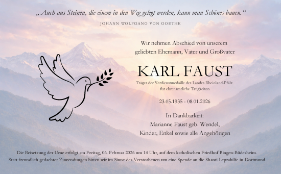 Traueranzeige von Karl Faust von Allgemeine Zeitung Rheinhessen-Nahe