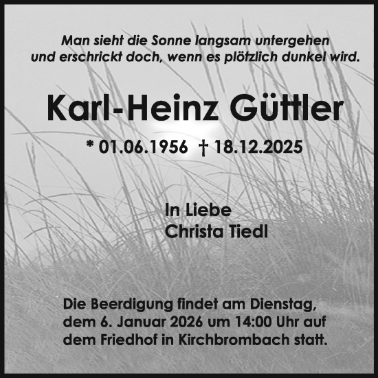 Traueranzeige von Karl-Heinz Güttler von Odenwälder Echo